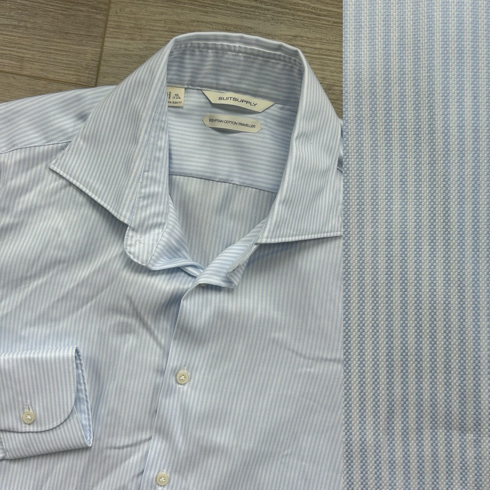 SUITSUPPLY Shirt Men 40L 15 3/4 Extra Slim Fit Cutaway Collar Formal Button Up